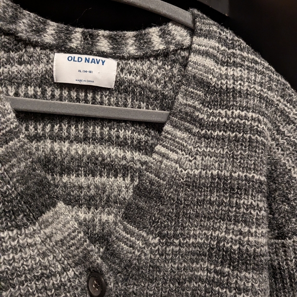 OLD NAVY heathered gray slouchy v-neck cardigan sweater - Picture 6 of 9